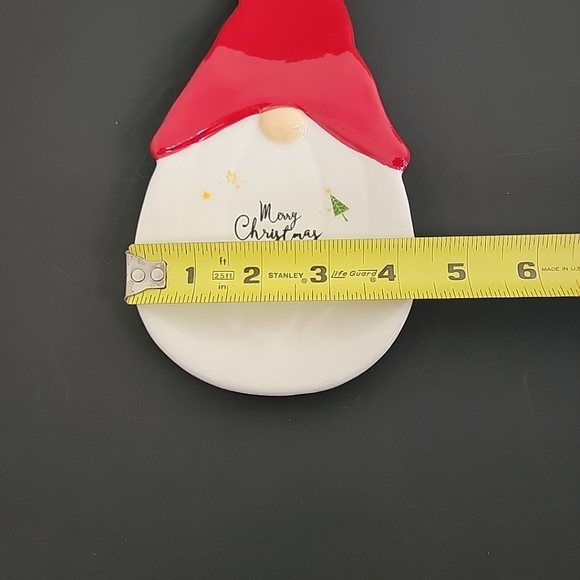 Gnome Spoon Rest Merry Christmas 10 Inches Long Stars Christmas Tree Red White - Picture 5 of 6